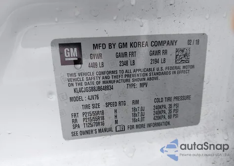 2018 Buick Encore Essence z USA, uszkodzony, nr VIN KL4CJGSB8JB648834